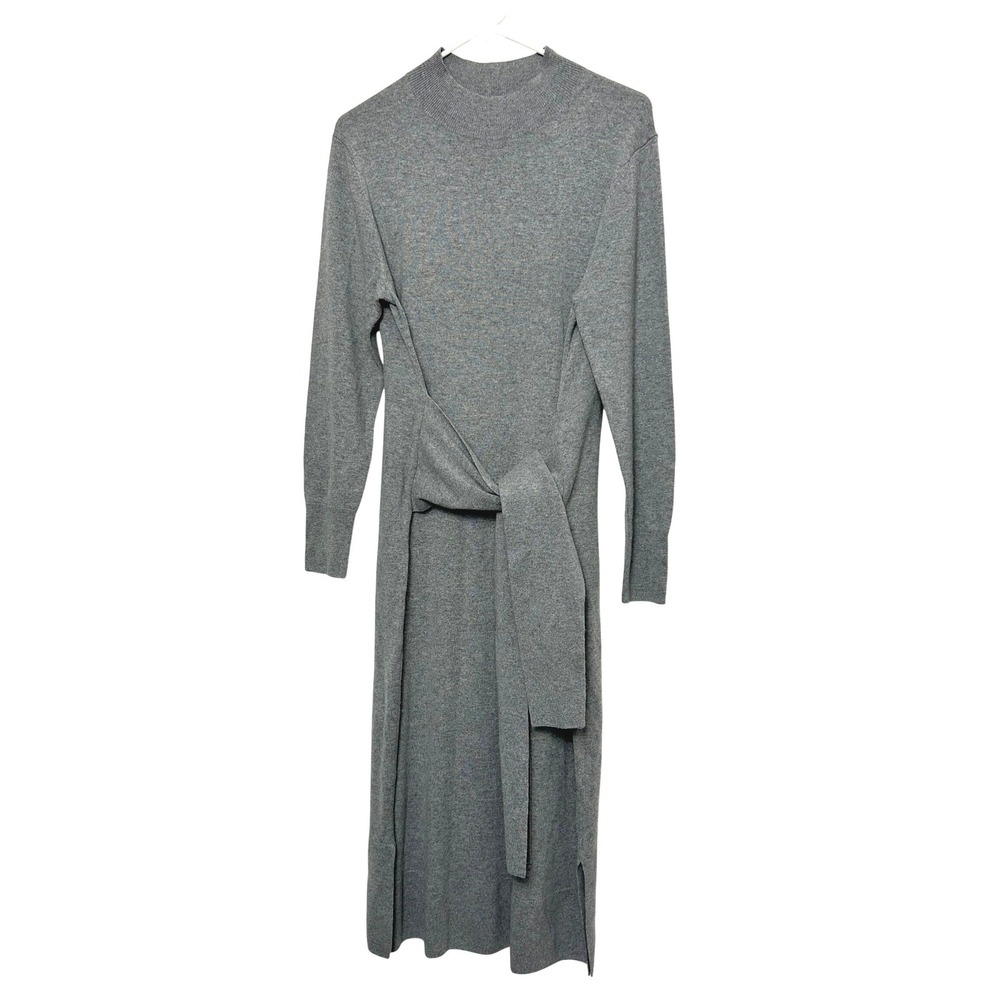 Hobbs London Sweater Dress Women 10‎ Gray Wool blend Tie Waist Mock Neck mature
